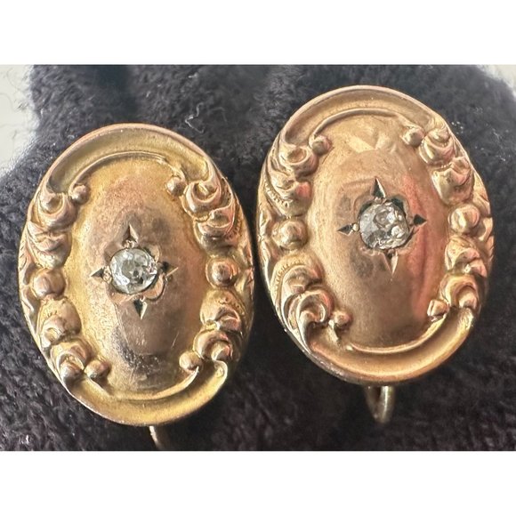 Antique Art Nouveau 10kt gold genuine natural diamonds screw back earrings